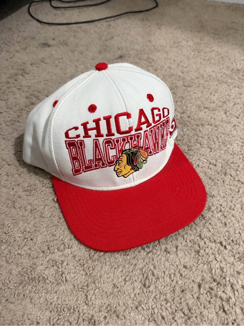 CCM White and Red NHL Snapback Hat with Tan Sweatband